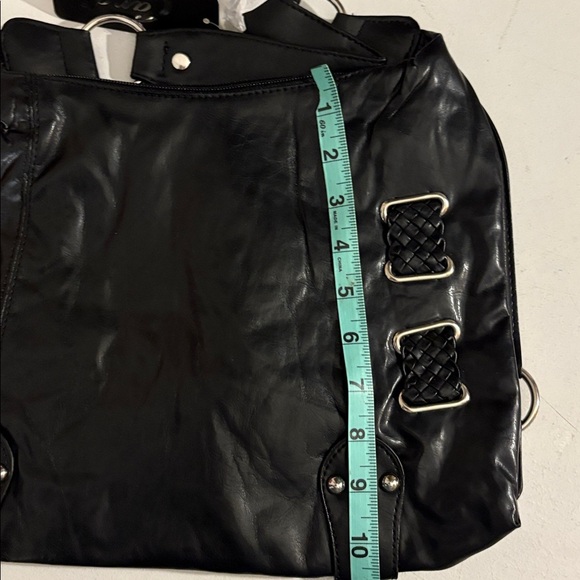New Black, leather gold buckle ring hardware Harley Davidson inspired hobo bag - Picture 10 of 11